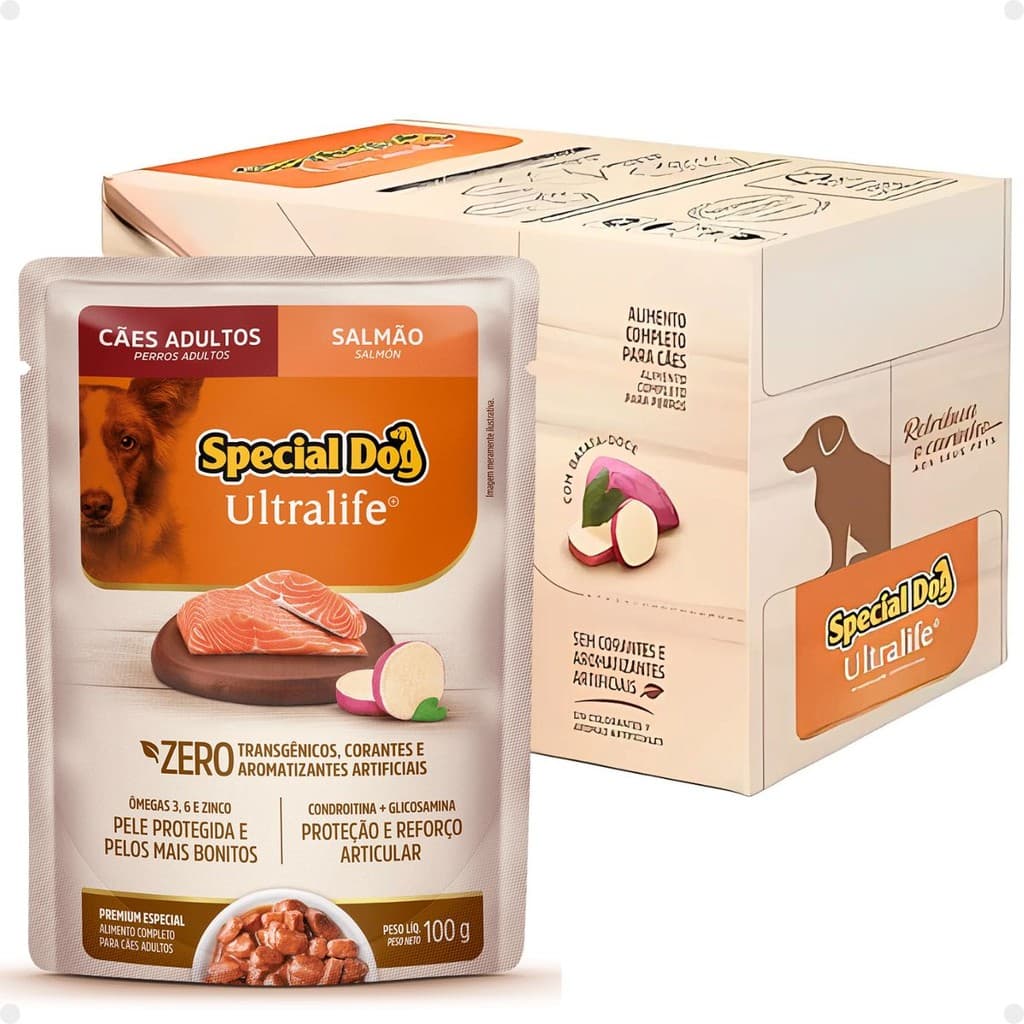 12 Sachê Special Dog Ração Úmida Para Cães Adultos Sabor Salmão 100g