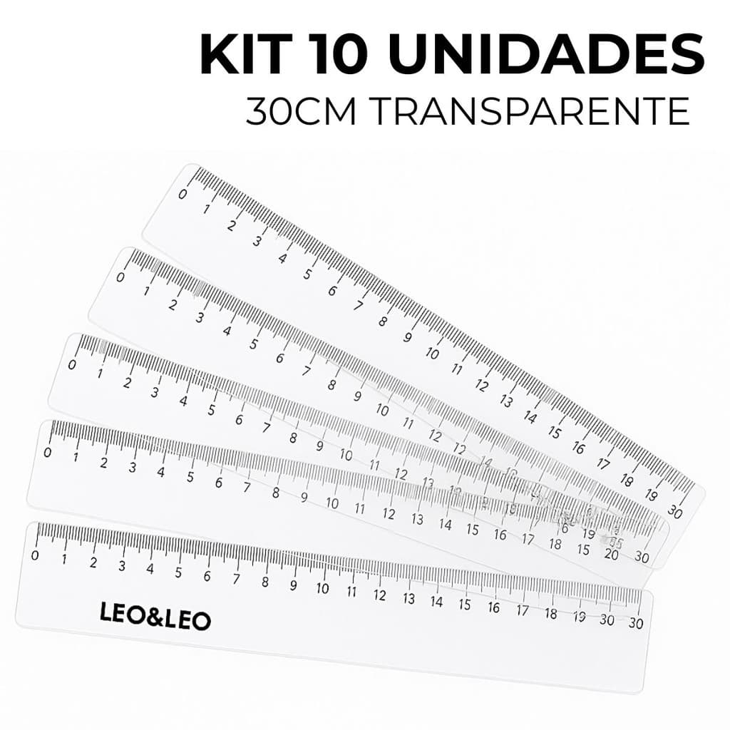 Kit 10 Regua 30cm Transparente Plástico Resistente Escolar Escritorio Leo Leo
