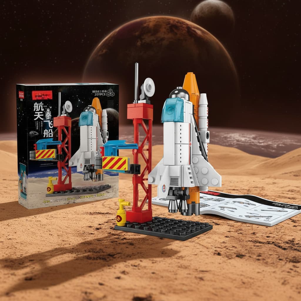 Blocos de Montar Espacial Foguete Brinquedo Ônibus Presente Criança