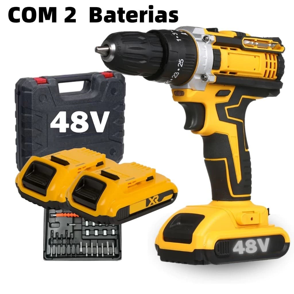 Parafusadeira Furadeira 48V 2 Baterias Com Maleta e Acessórios Completo