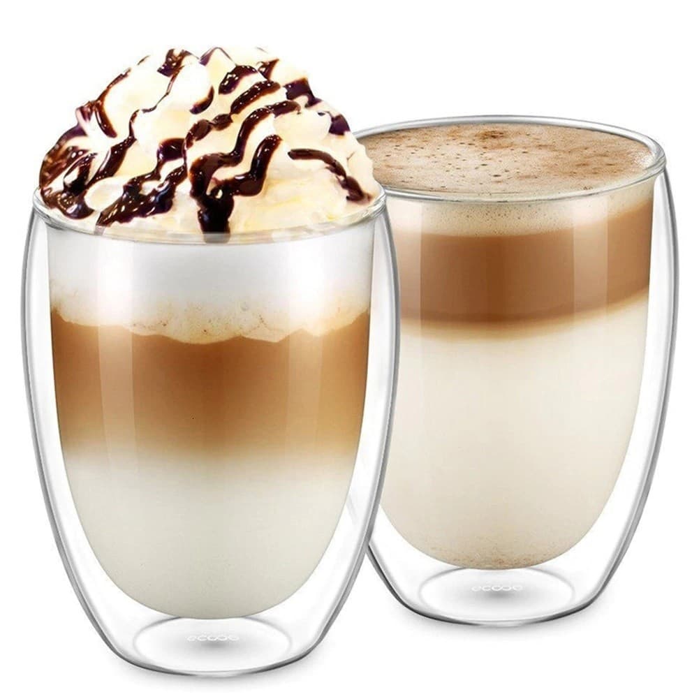 Kit 2 Copo Duo De Vidro Camada Dupla Parede Chá Café 300ml Americano Térmico Duplo Xícara Drinks