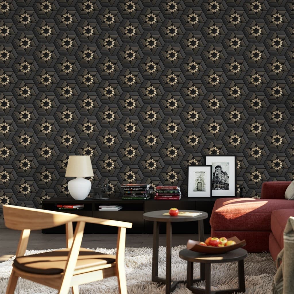 Papel De Parede Para Sala Mandala Preto Dourado Adesivo Lavável Para Quarto Cozinha Escritório