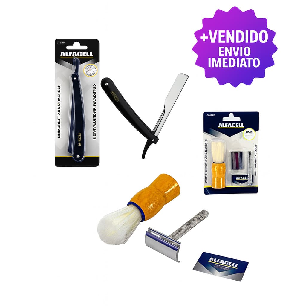 Conjunto De Barbear Tradicional Barbeador Inox Navalhete Retrátil Pincel E Lâminas