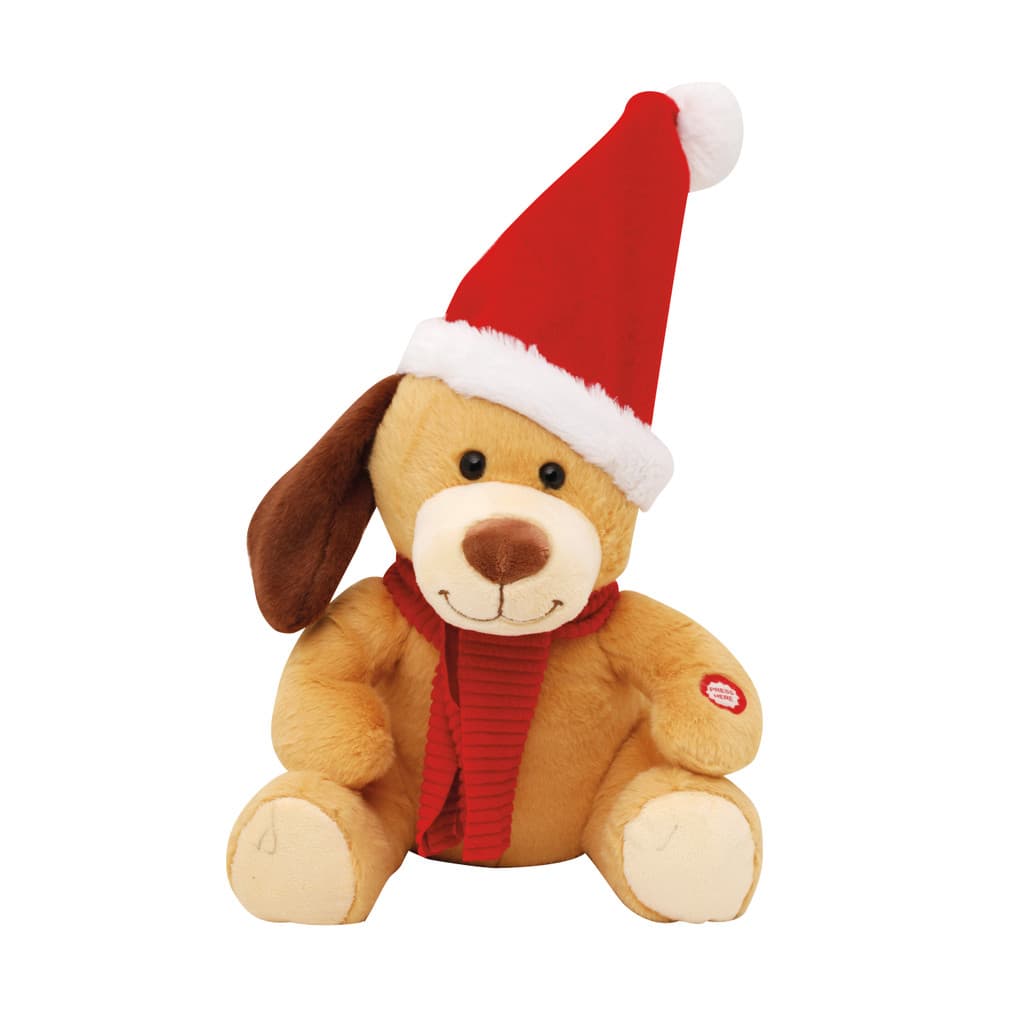Cachorro De Pelucia Animado Musical Presente De Natal 25cm