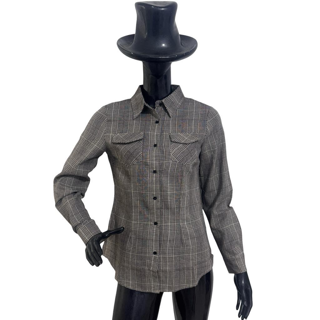 Camisa social feminina xadrez príncipe de gales Ref 8355