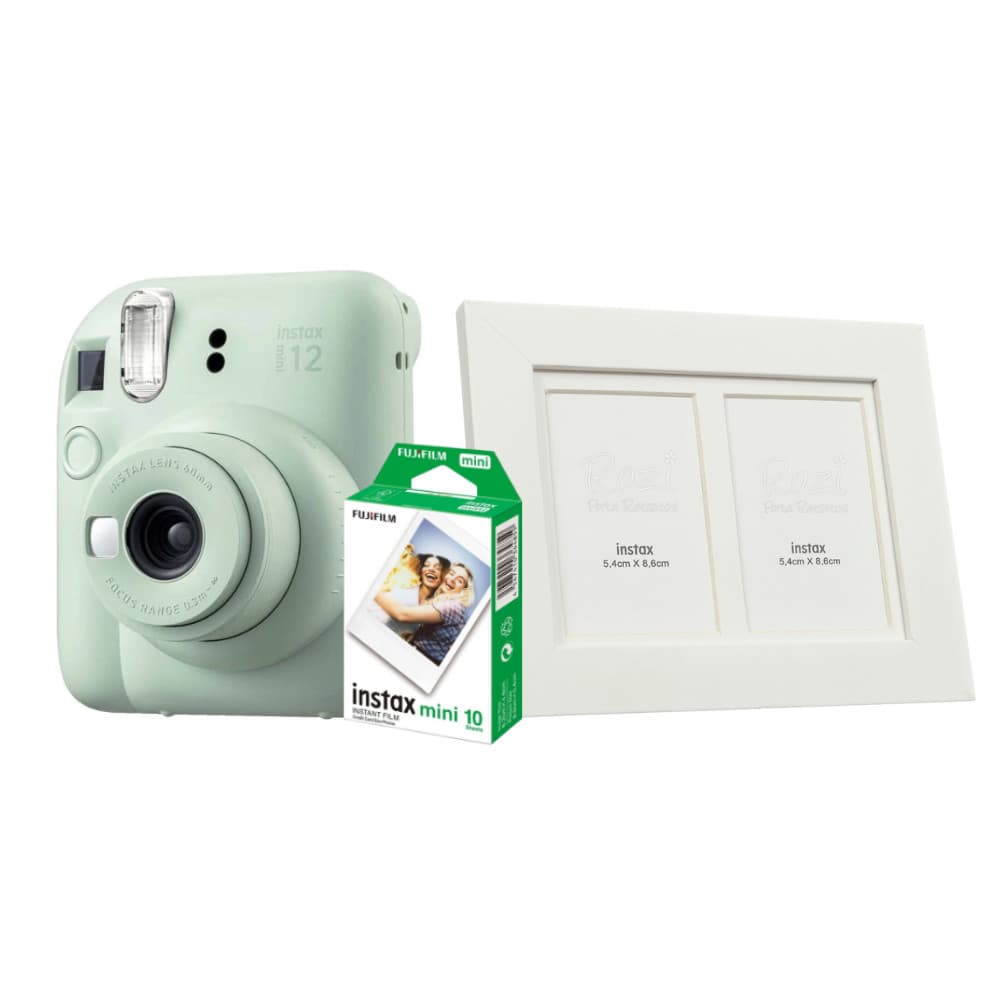 Kit Instax Mini 12 Verde Menta + 10 FT + 5 Porta Retrato Branco