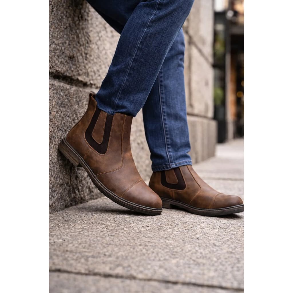 Bota Botina Premium Masculina Em Couro Com Elástico Resistente