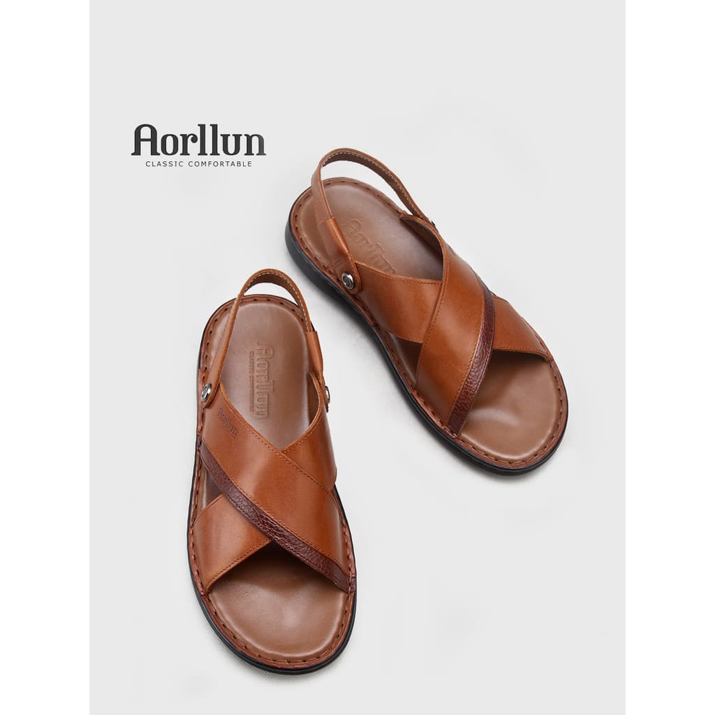 Sandálias masculinas de primeira camada de couro, uso externo, sola grossa, sandálias casuais, chinelos de duas peças, f