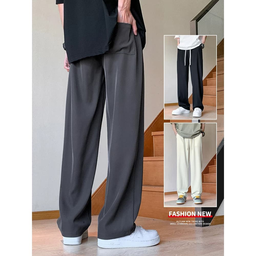2026 novo estilo verão gelo seda fina calças casuais estilo masculino na moda estilo americano em linha reta solta calça