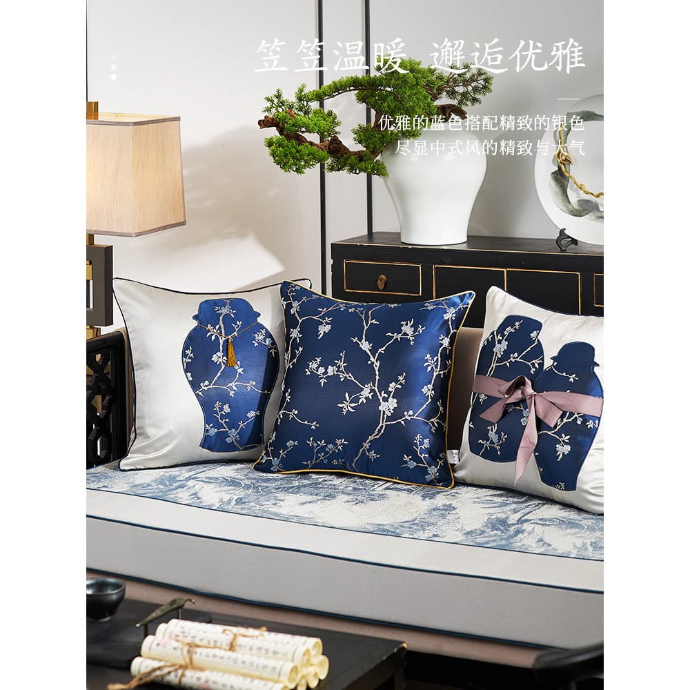 Novo estilo chinês travesseiro sofá sala de estar travesseiro cabeceira capa de almofada cintura apoio cama quadrado vol