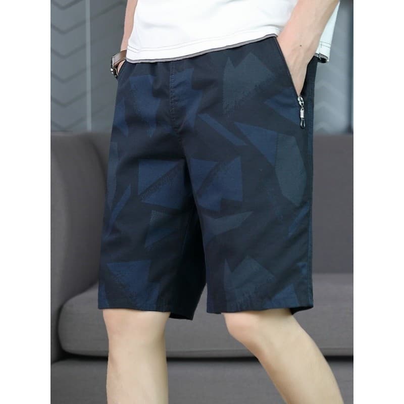 Calças impressas de algodão leve cintura alta bolso com zíper homens de meia-idade Commuter casa exterior Wear All-Match