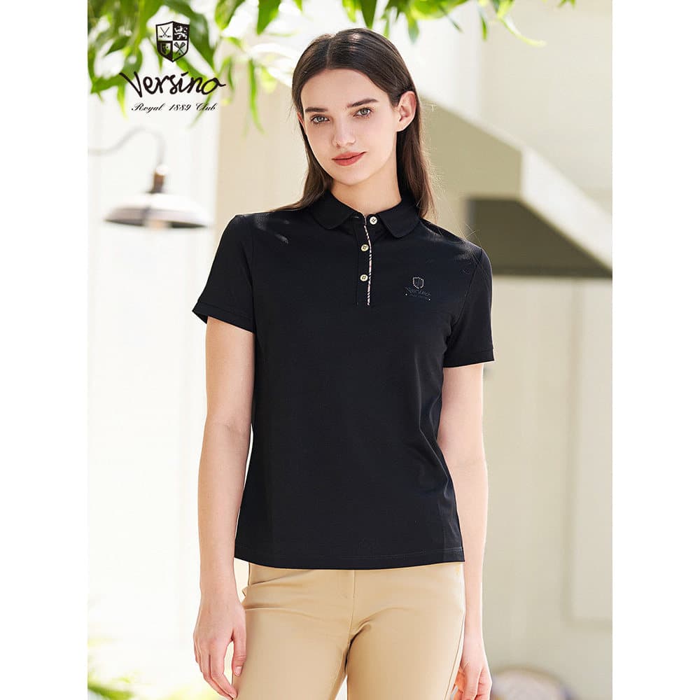Versino versino lapela manga curta malhas camiseta feminina verão novo estilo elegante polo camisa de fundo