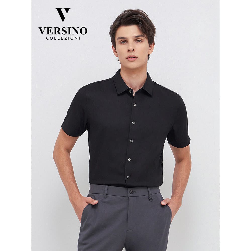 Versino versino masculino verão novo estilo camisa de manga curta masculina negócios Casual camisa de cor sólida