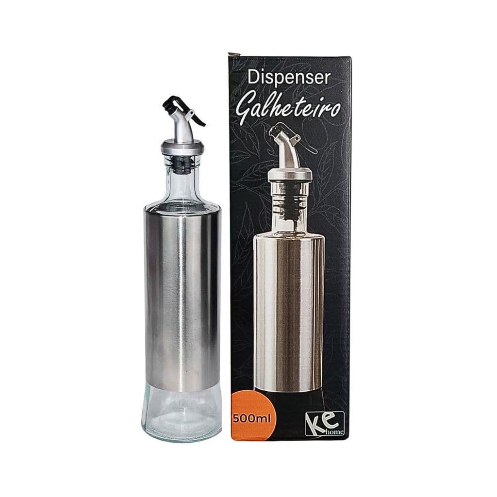 Dispenser Galheteiro Bico Dosador 500ml Vidro Inox Azeite Vinagre Salada Cozinha Utensílio Recipiente