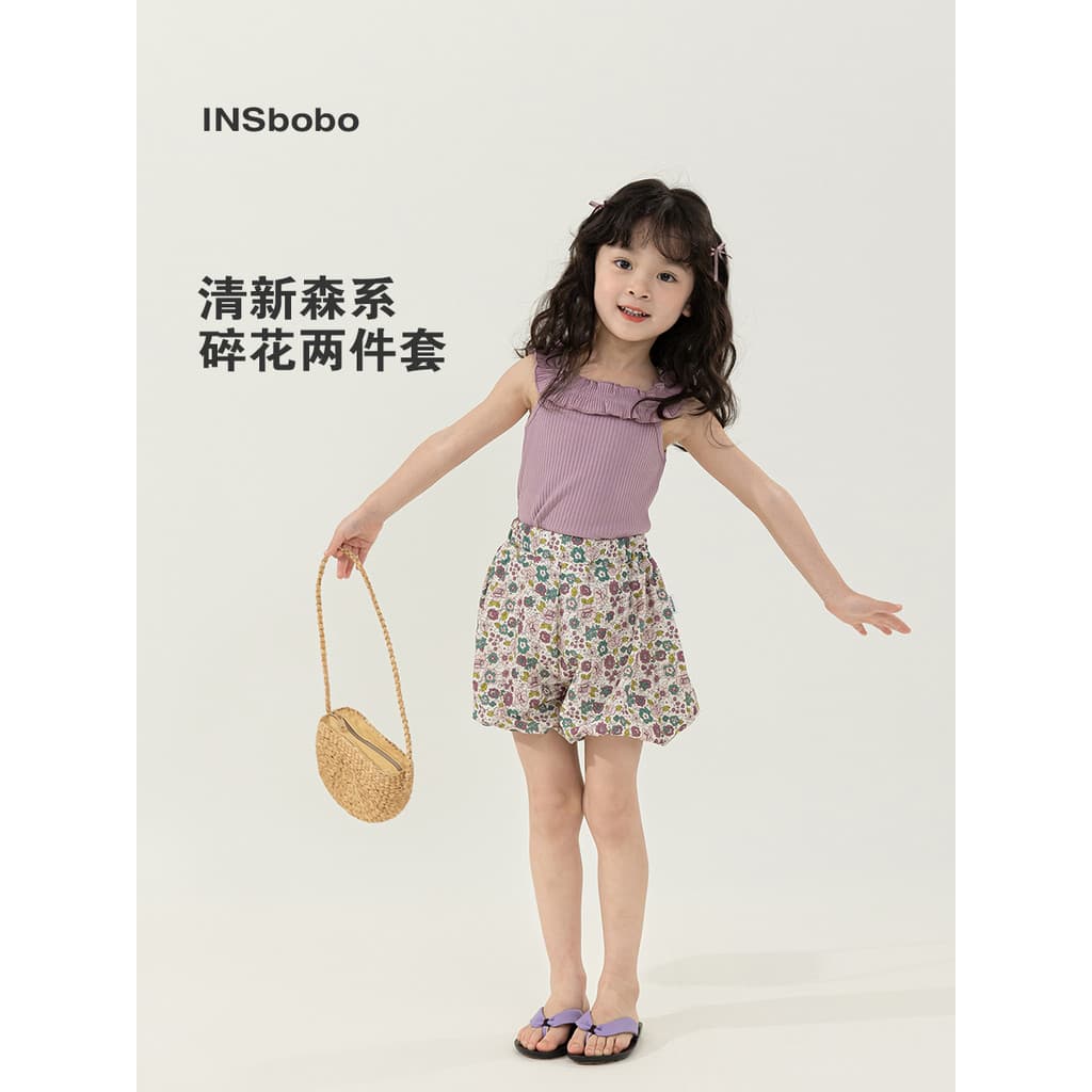 INSbobo meninas terno 2026 verão novo estilo meninas estilo ocidental roupas de verão crianças gigante bonito roupas de