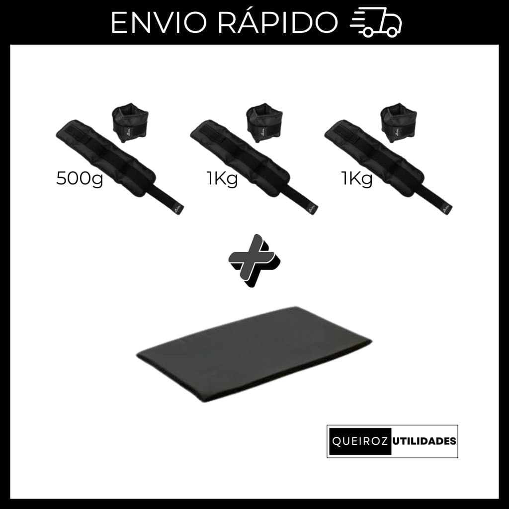 Desconto KIT Caneleira de Peso Preta Par de 500g + 1Kg + 2Kg + Colchonete Preto Treino/Academia/Fisioterapia