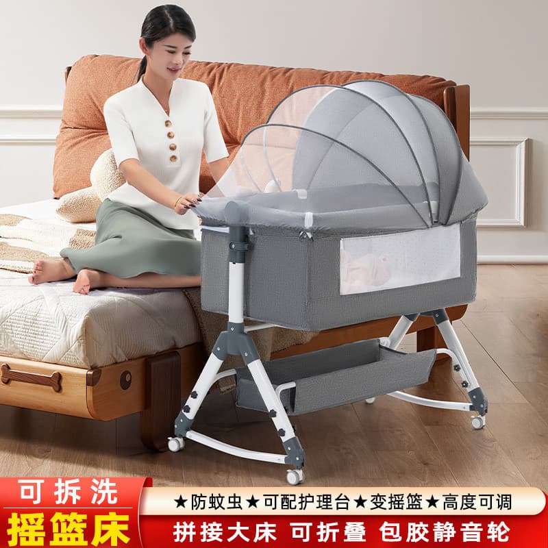 Berço móvel portátil dobrável altura ajustável costura cama grande berço do bebê cama bb à prova de derramamento leite