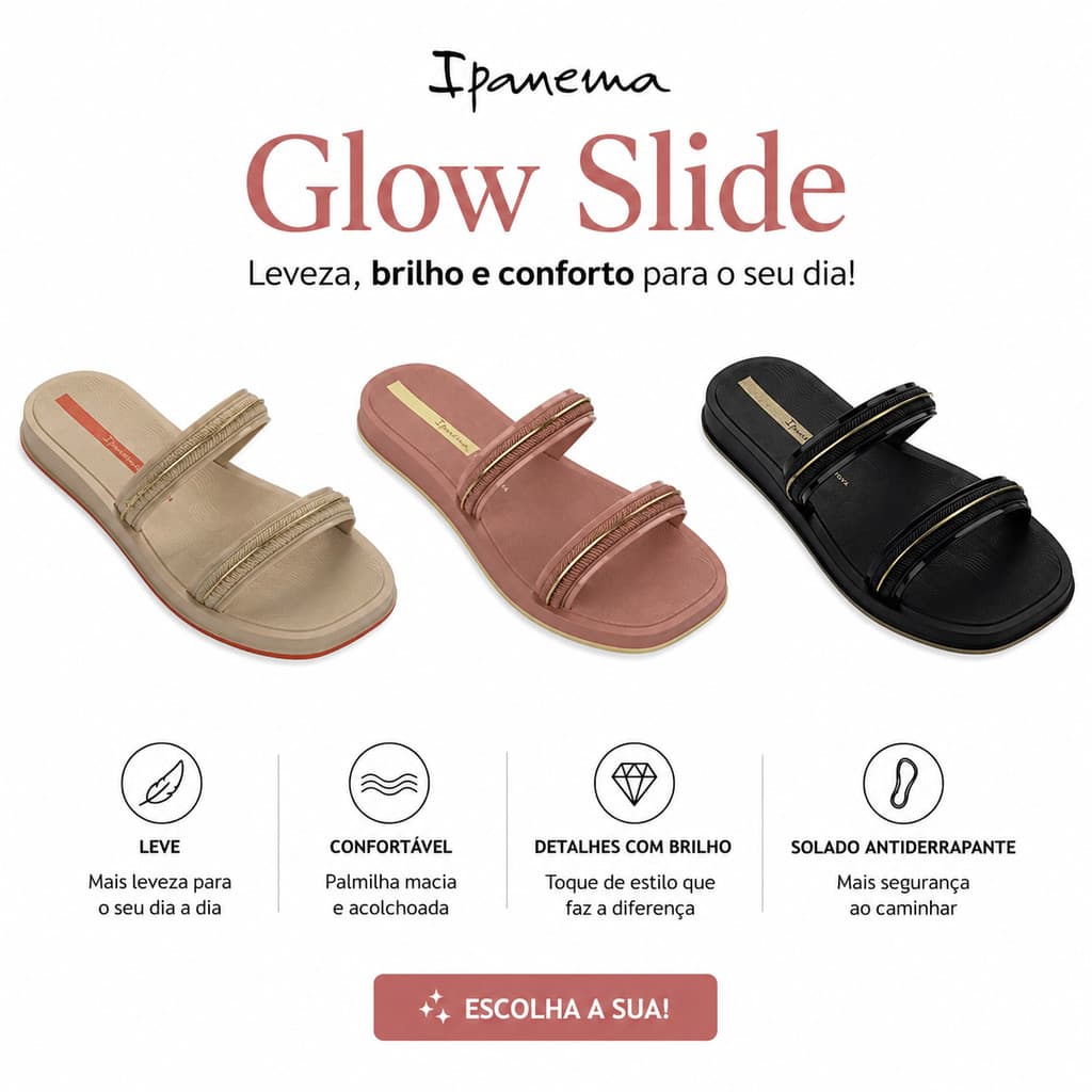 Chinelo Ipanema Glow Slide AD Feminino Ref 27400 Confortável Original