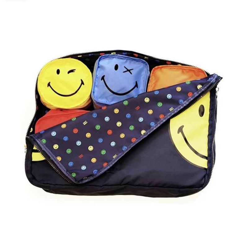 Bonito engraçado rosto sorridente saco de armazenamento de viagem 5 peças mala roupas sapatos organizador saco roupa int