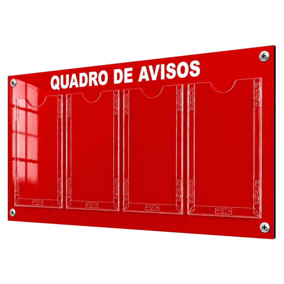 Quadro Aviso Gestão Á Vista Mural 4 Displays A4 ACM Vermelho