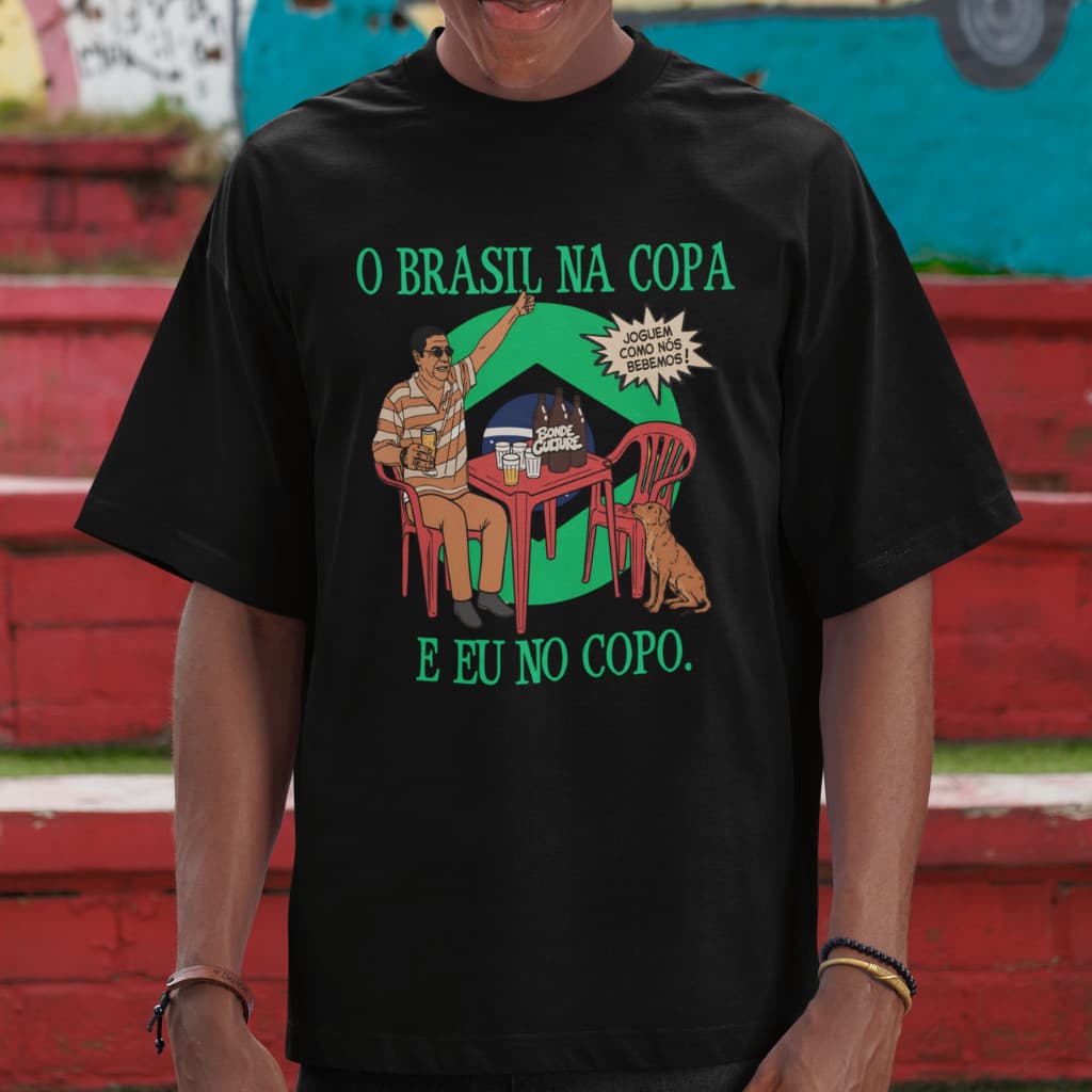 Camiseta O Brasil Na Copa e Eu No Copo Cultura Brasileira Cachorro Caramelo 100% Algodão Cores