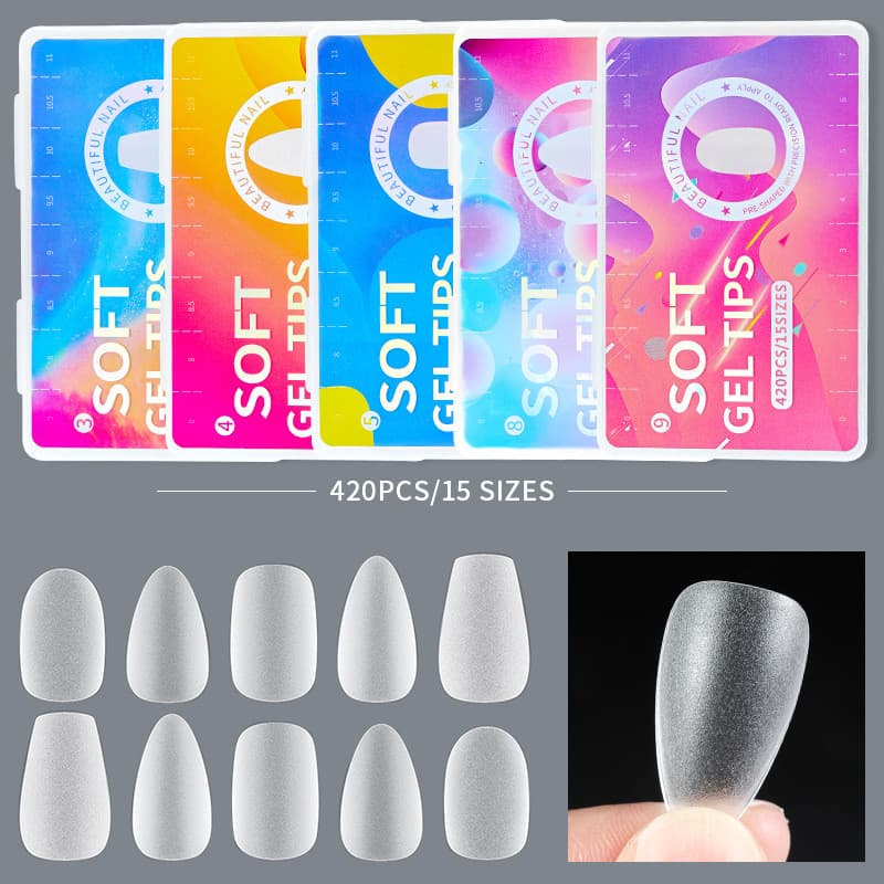 Amazon venda quente fosco Manicure prego remendo curto Ultra-fino sem costura gota de água amêndoa falso prego remendo 4