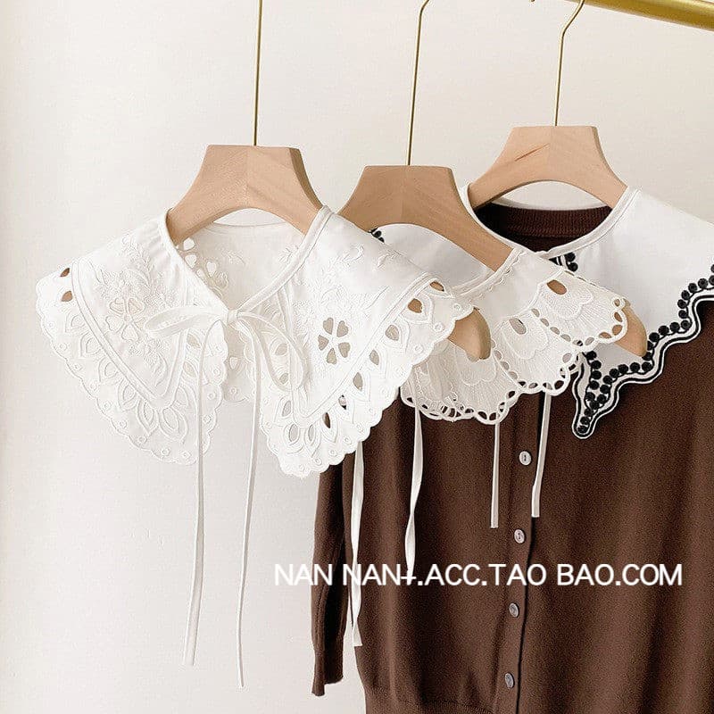 Japonês doce idade-reduzindo oco bordado renda colar falso feminino boneca colar All-Match renda fina pequeno xale decor