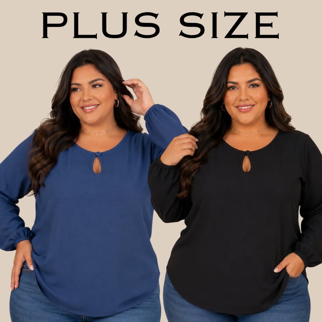 Blusa Plus Size Feminina Manga Longa Estilo Social Confortável GG G1 G2 G3