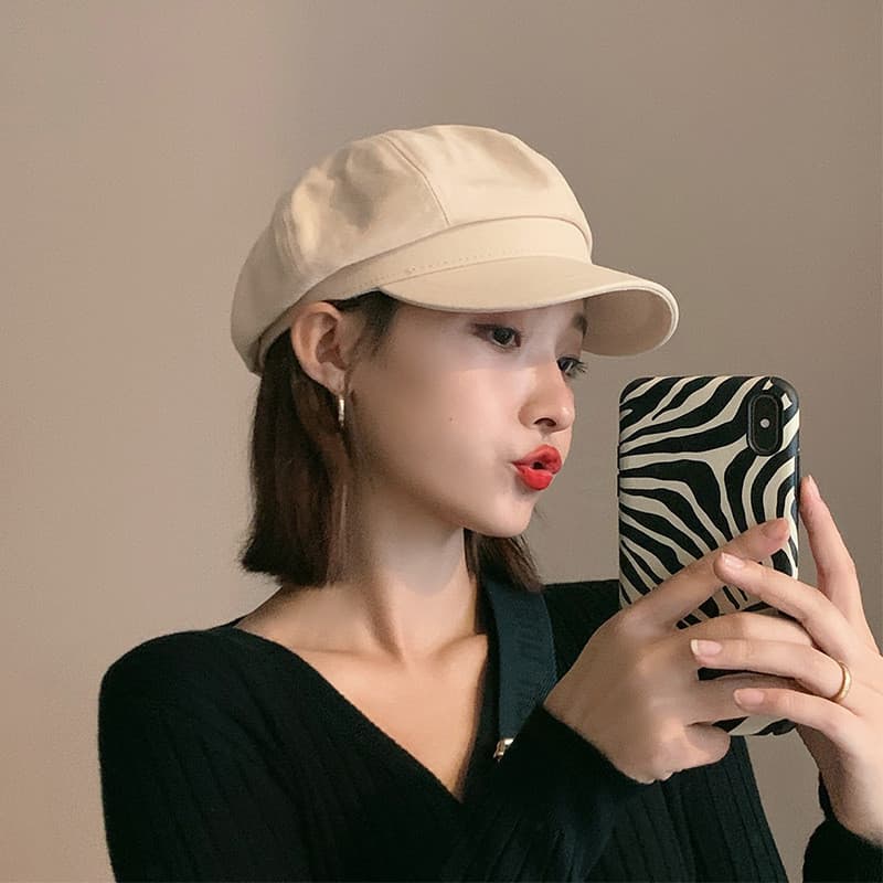 Adequado para chapéu de cabelo curto feminino moda All-Match boina feminino verão fino preto pico chapéu octogonal