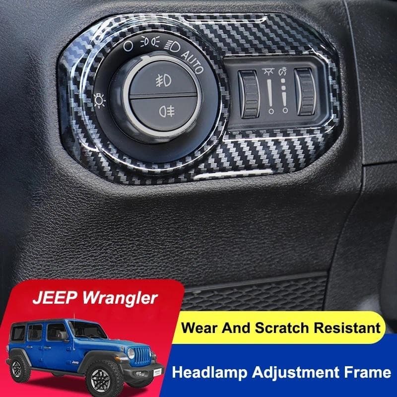 QHCP Farol Lâmpada Botão De Ajuste Quadro Cobre Adesivos ABS Fibra Carbono Preto Cozimento Verniz Vermelho Para Jeep Wra