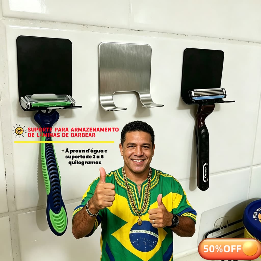 Suporte Autocolante Para Aparelho De Barbear Gilete, Suporte De Aço Inox Com Fita 3M Sem Furar Parede