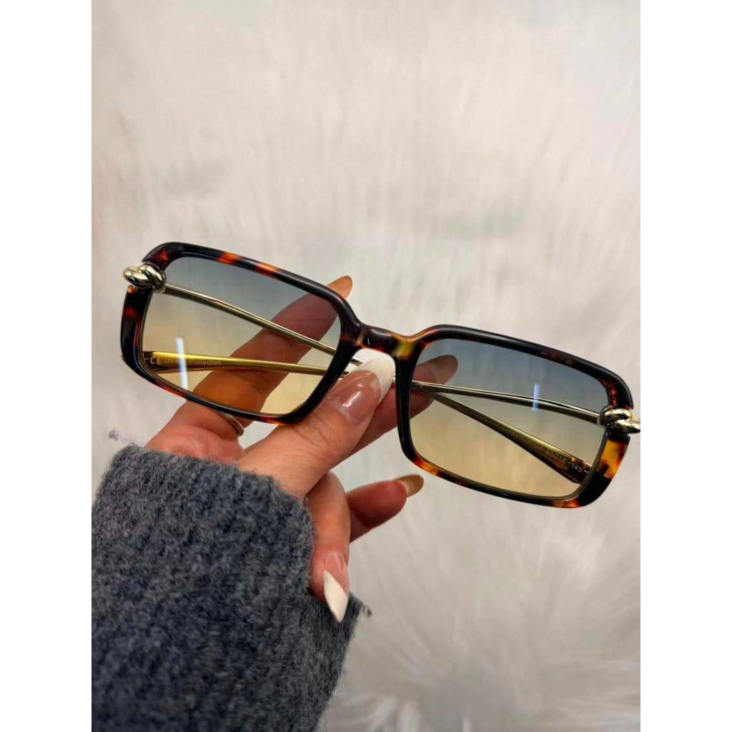 Óculos de sol femininos retangulares retrô, estilo anos 90, armação de metal dourado, proteção UV400.