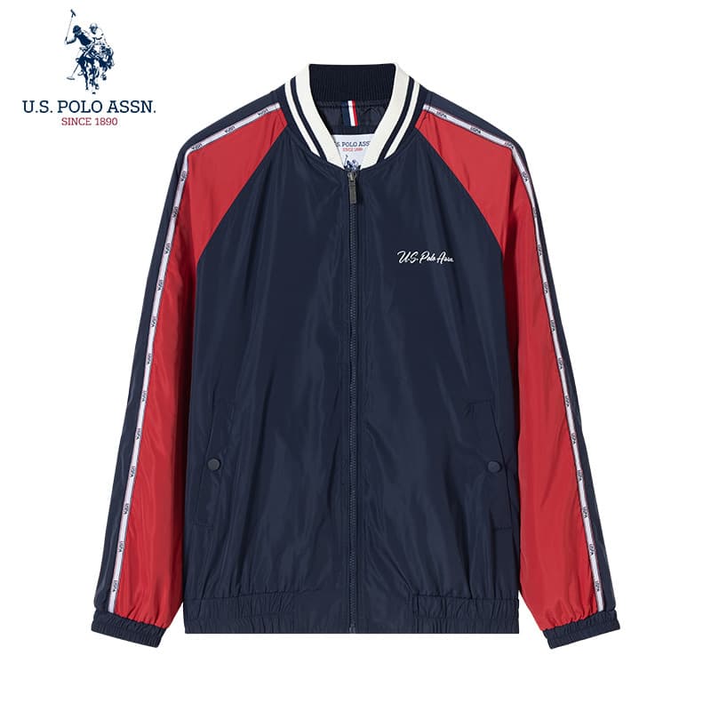 Uspoloassn primavera outono simples Casual Paul jaqueta masculina à prova de vento contraste cor lapela juventude berinj