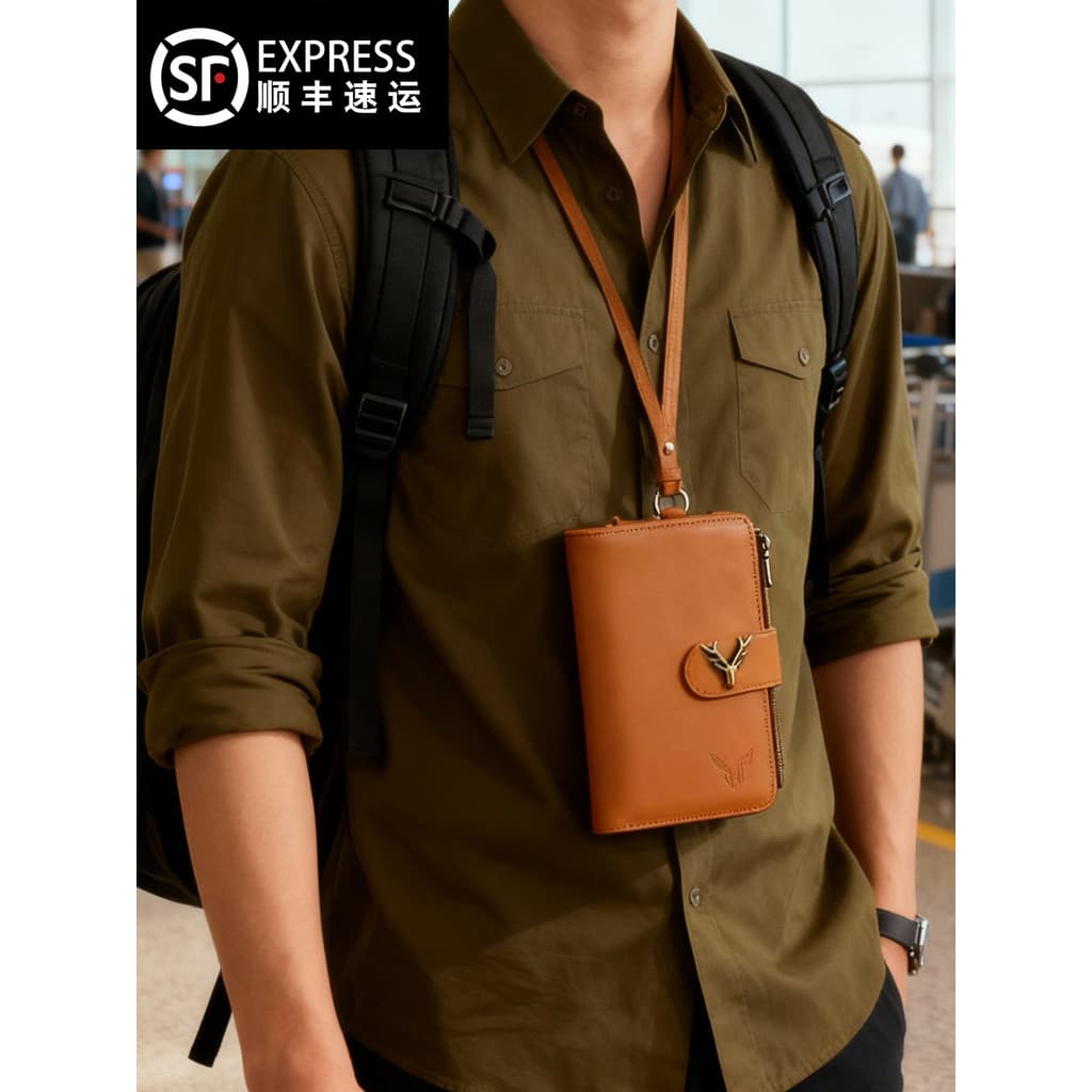 Porta-passaporte Bolsa de armazenamento Couro genuíno Capa protetora para passaporte Halter Neck Documento de passaporte