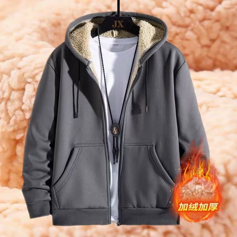 Outono inverno com capuz zíper cordeiro velo moletom masculino Casual tamanho grande na moda All-Match velo