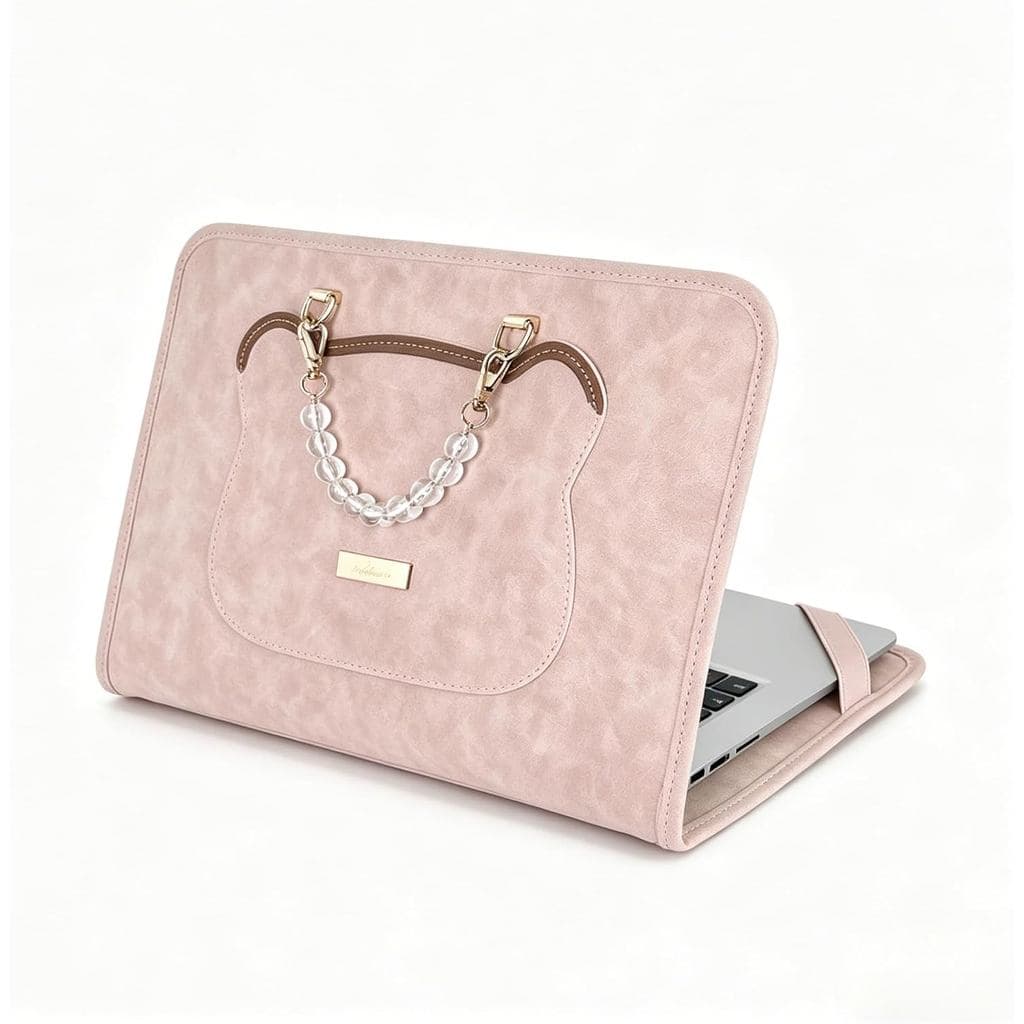 Capa para Laptop com Suporte, Capa para Laptop com Orelhas Fofas para Mulheres, Alça de Contas Removível, Bolsa Protetor