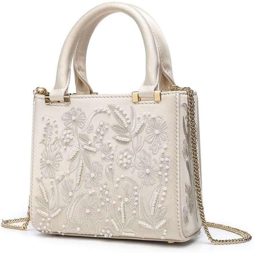 Bolsa Clutch Mini Elegante para Mulheres com Bordado de Pérolas, Bolsa para Casamentos, Pequena Clutch Formal com Alça