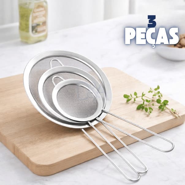 3 Peneiras Coador Em Aço Inox Para Cozinha 3 Tamanhos 8/10/12CM
