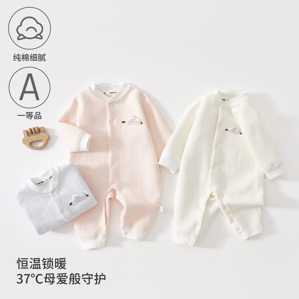 Macacão de bebê classe a algodão puro primavera outono roupas de bebê de três camadas quente desossado macacão Anyang ro