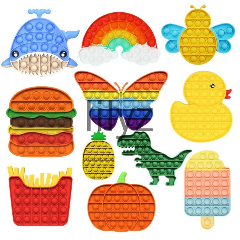 Push Pop-It Fidget Toy Alívio Do Estresse Da Bolha Bola Brinquedo Unicórnio Colorido Coruja Pato Sorvete Dinossauro Olá