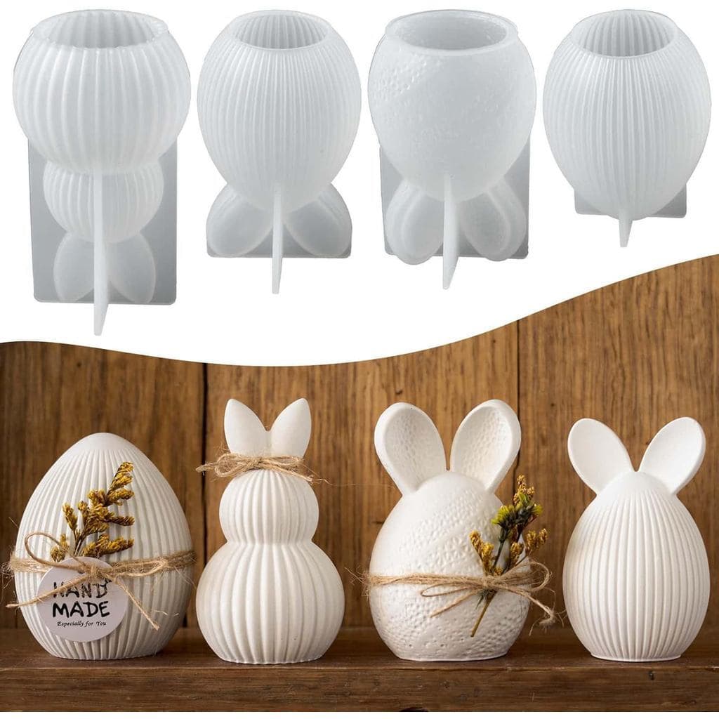 Pacote com 4 Moldes de Fundição para Páscoa, Moldes para Velas de Coelho da Páscoa, Moldes Ovos de Páscoa, para Pri