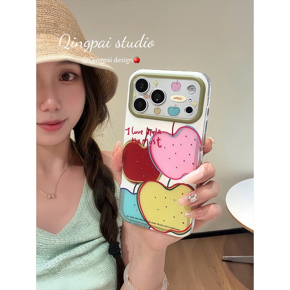 Huiwanju Pequeno Fresco Semitransparente Maçã polka dot graffiti Adequado Para iPhone17promax Capa De Telefone Móvel iph