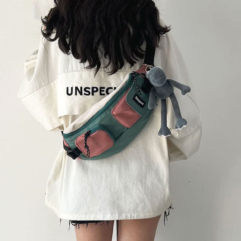Casual lona mensageiro saco feminino esportes japoneses de um ombro meninos pequena mochila Street Wear cintura saco ins