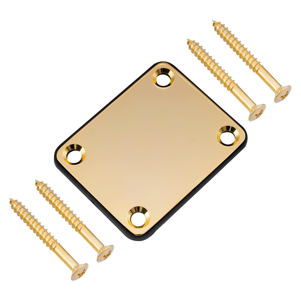 Placa de Braço Neck Plate Dourado Thida Para Guitarra E Contra Baixo Customização