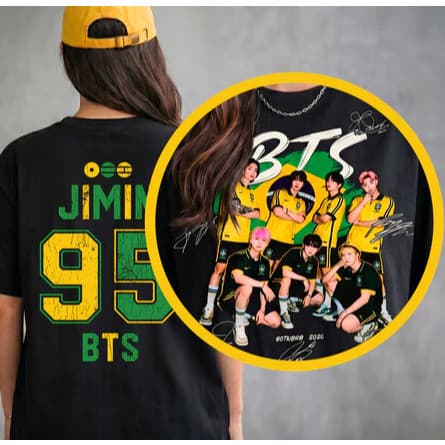 Camiseta BTS Integrantes Brasil Com Numero Atrás Streetwear Camisa Algodão