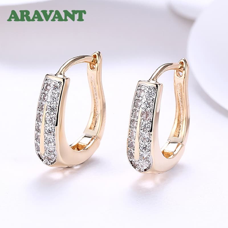 Brincos de Zircônia Cúbica em Forma de U de Prata Esterlina 925 com Ouro 18K, Joias Femininas