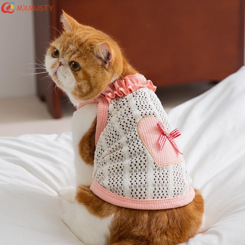 MXMUSTY Colete De Malha Para Animais De Estimação , Camiseta De Cachorro Com Alça De Laço De Amor De Desenho Animado , M