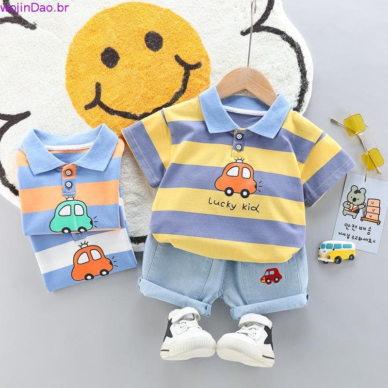 Roupas Infantis Para Bebês De 0 A 5 Anos , De Algodão De Alta Qualidade Com Estampa De Carro , Csa De Manga Curta + C