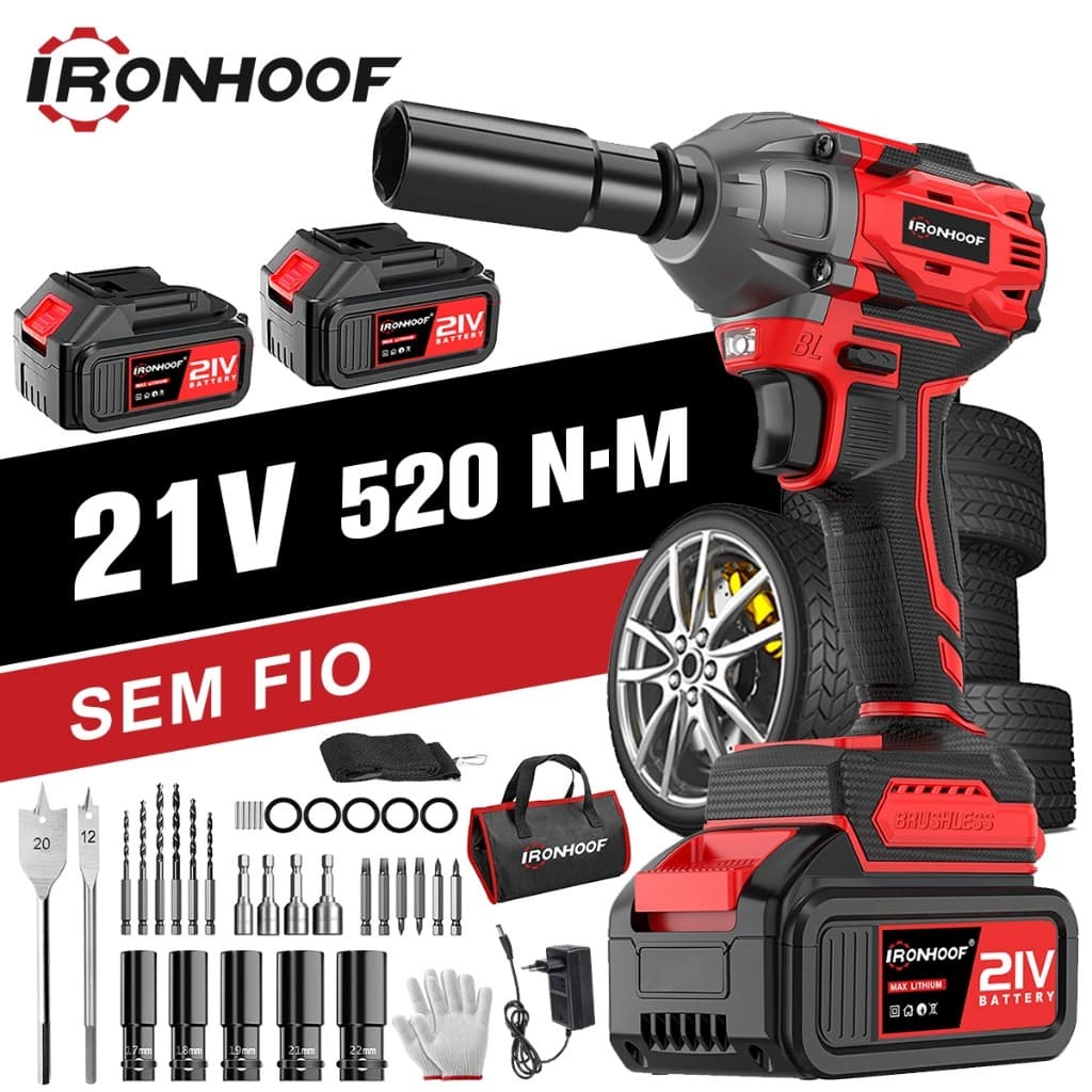 Chave de Impacto Potente Parafusadeira de impacto 2 Bateria Brushless