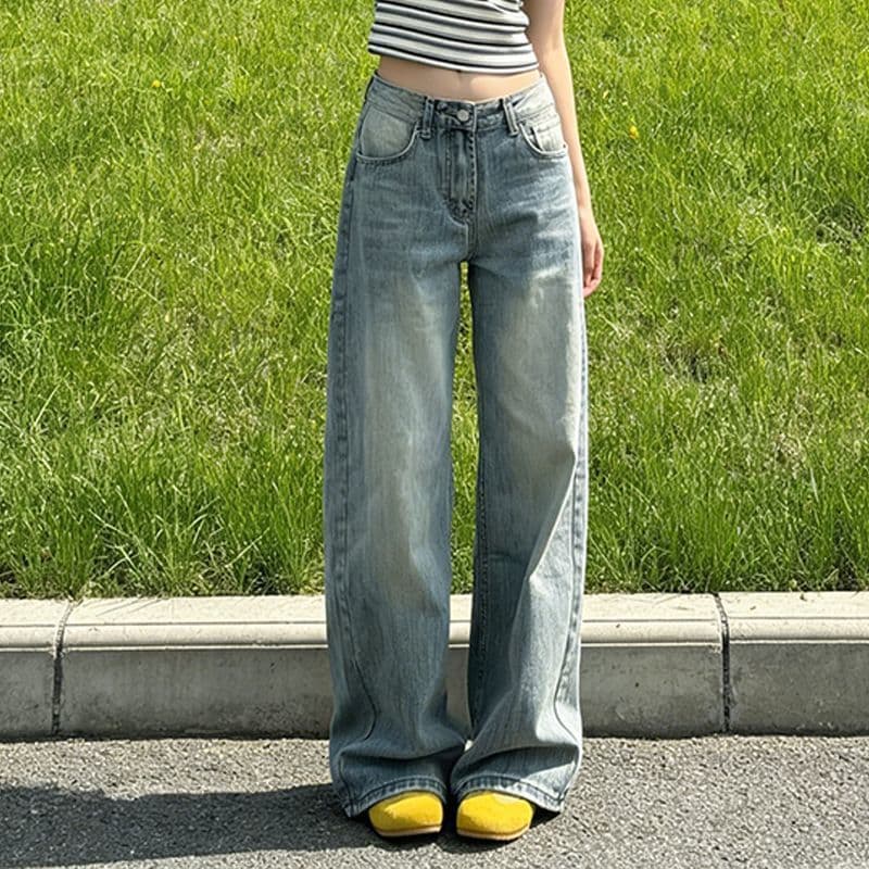Calças ligeiramente gordas para meninas, calças Jeans masculinas soltas para casal, pernas largas, cintura alta, cortina